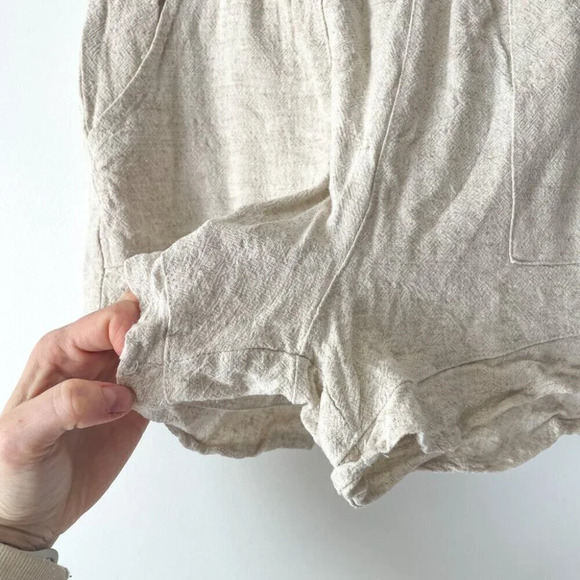 Linen Blend Ruffle Hem Pull On Shorts Beige Oatmeal Size Small - Picture 3 of 6